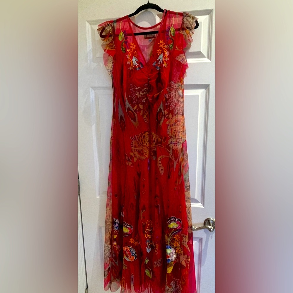 Johnny Was embroidered mesh dress